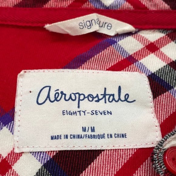 Aeropostale Size M Red Plaid Flannel - Picture 8 of 10